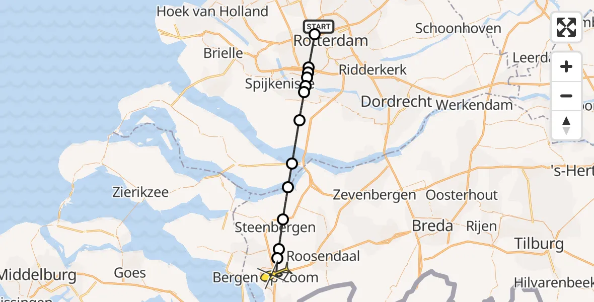 Routekaart van de vlucht: Lifeliner 2 naar Bergen op Zoom, Ruytershoveweg