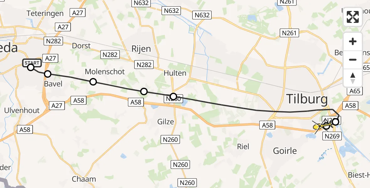 Routekaart van de vlucht: Lifeliner 2 naar Tilburg, Leijweg