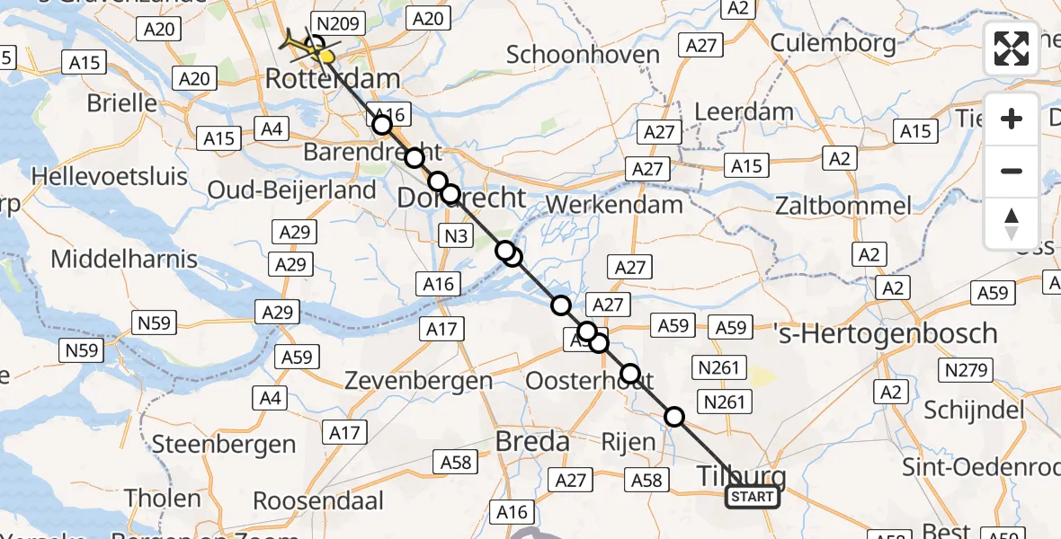 Routekaart van de vlucht: Lifeliner 2 naar Rotterdam The Hague Airport, Brandenburgbaan