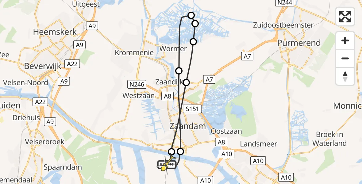 Routekaart van de vlucht: Lifeliner 1 naar Amsterdam Heliport, Capriweg