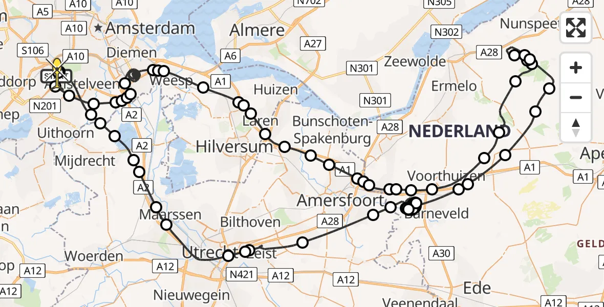 Routekaart van de vlucht: Politiehelikopter naar Schiphol, Loevesteinse Randweg