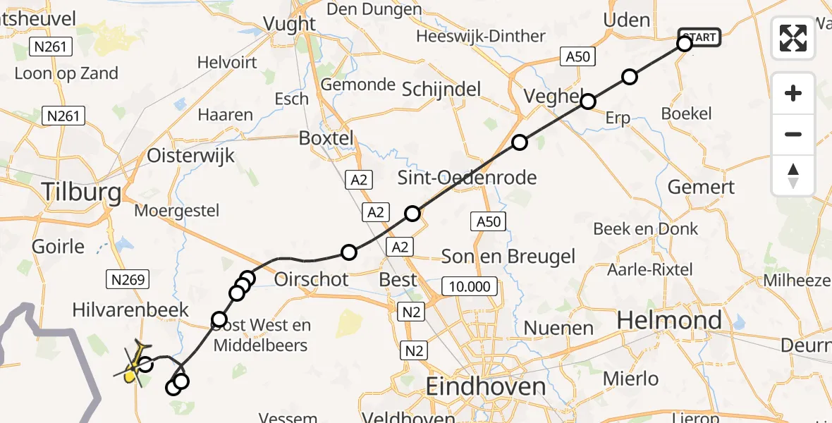 Routekaart van de vlucht: Lifeliner 3 naar Esbeek, Lage Mierdseweg