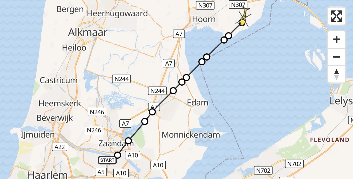 Routekaart van de vlucht: Lifeliner 1 naar Hem, Koggeweg
