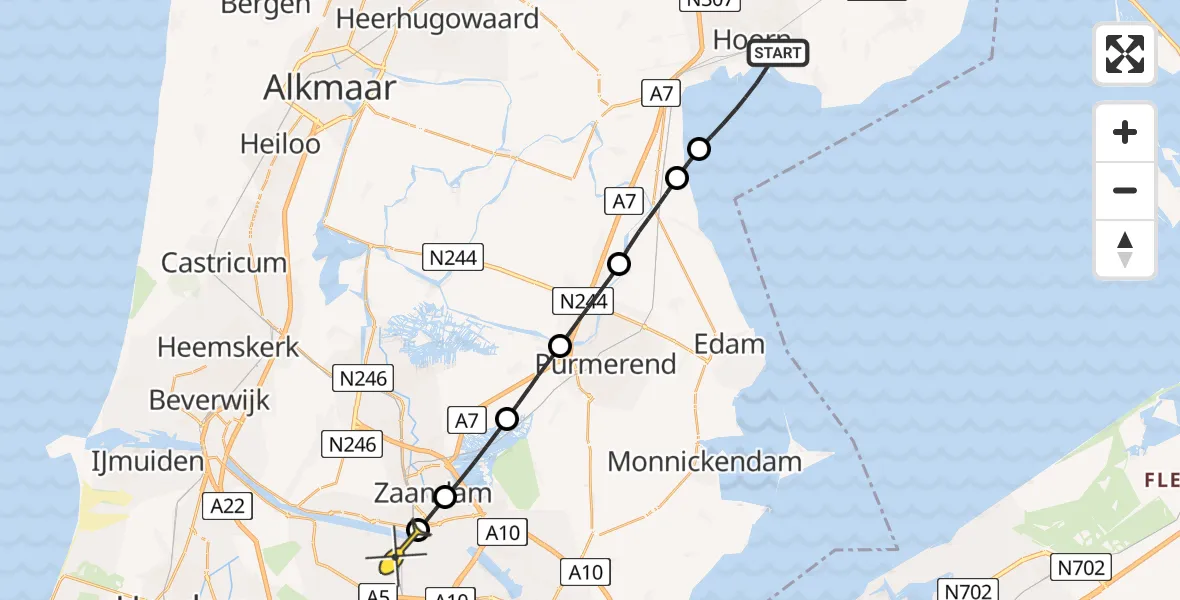 Routekaart van de vlucht: Lifeliner 1 naar Amsterdam Heliport, Capriweg