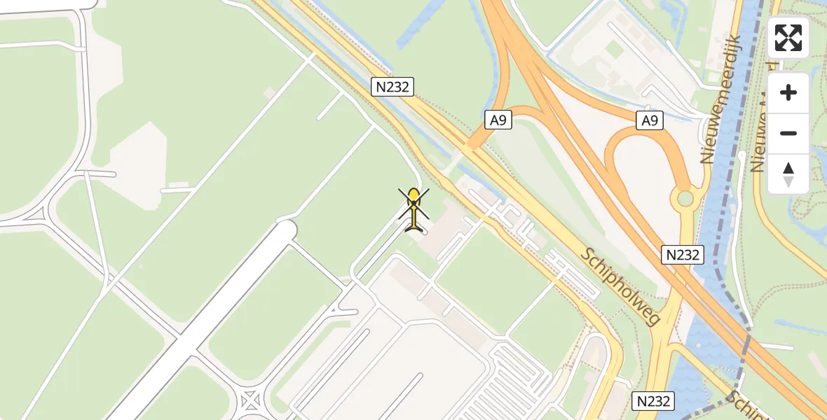 Routekaart van de vlucht: Politieheli naar Schiphol
