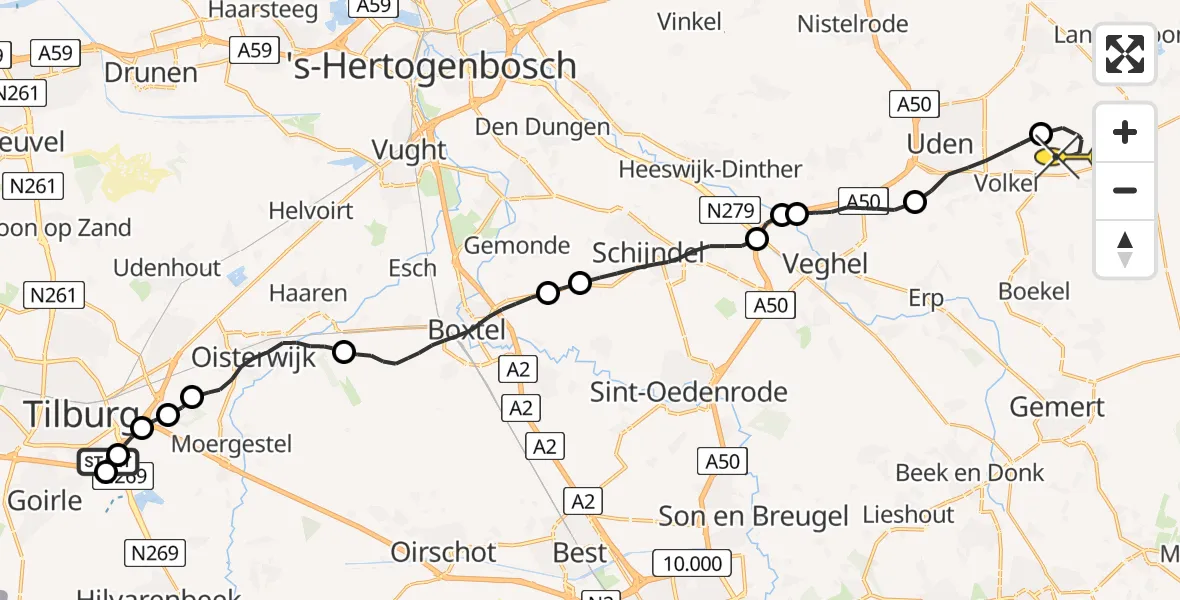 Routekaart van de vlucht: Lifeliner 3 naar Vliegbasis Volkel, Zeelandsedijk