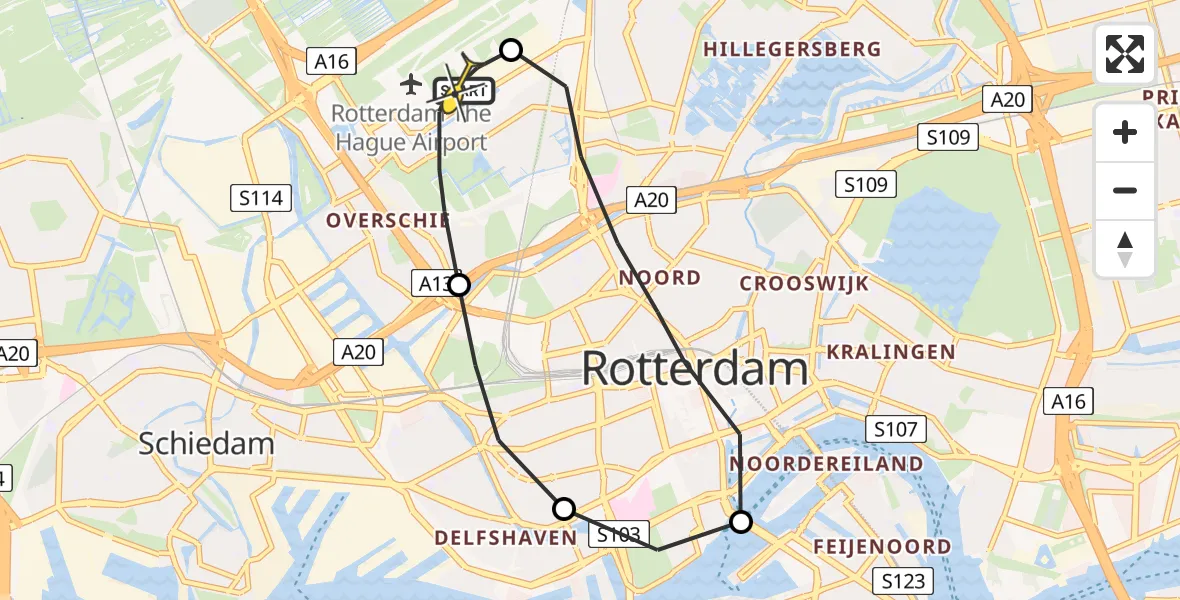 Routekaart van de vlucht: Lifeliner 2 naar Rotterdam The Hague Airport, Brandenburgbaan