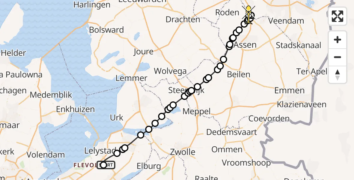 Routekaart van de vlucht: Traumahelikopter naar Groningen Airport Eelde, Machlaan
