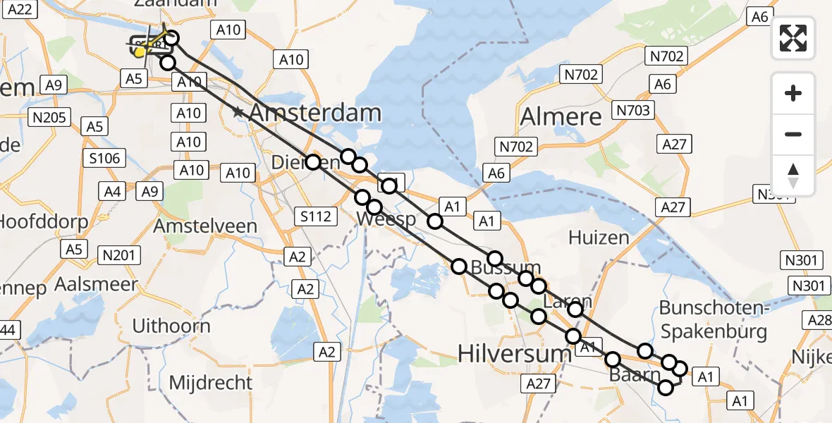 Routekaart van de vlucht: Lifeliner 1 naar Amsterdam Heliport, Capriweg