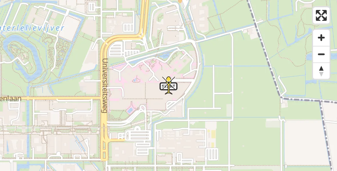 Routekaart van de vlucht: Lifeliner 2 naar Universitair Medisch Centrum Utrecht, UMC Ambulancetunnel