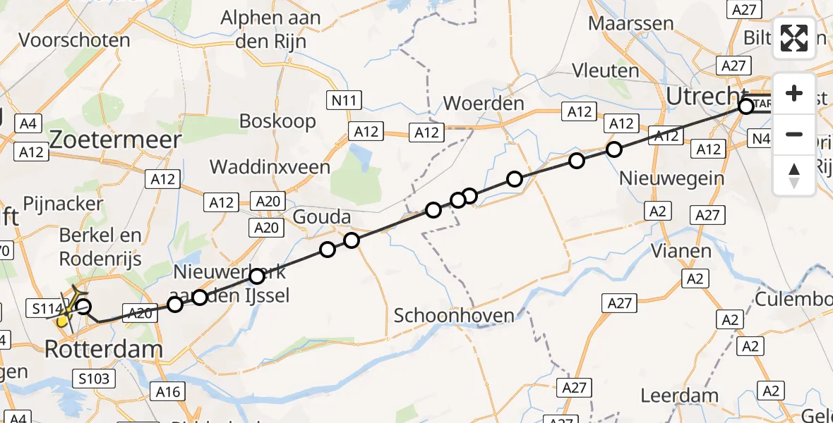 Routekaart van de vlucht: Lifeliner 2 naar Rotterdam The Hague Airport, Brandenburgbaan