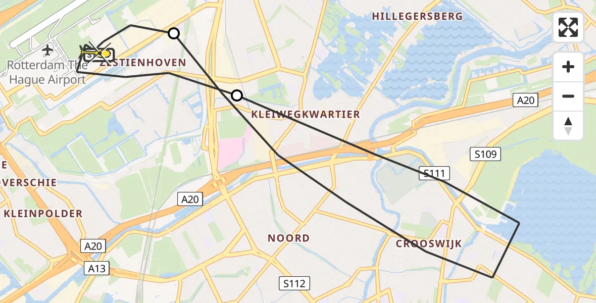 Routekaart van de vlucht: Lifeliner 2 naar Rotterdam The Hague Airport, Brandenburgbaan