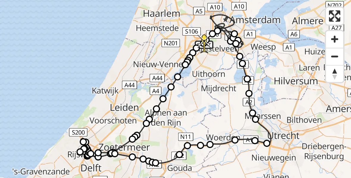 Routekaart van de vlucht: Politieheli naar Schiphol, Walaardt Sacréstraat