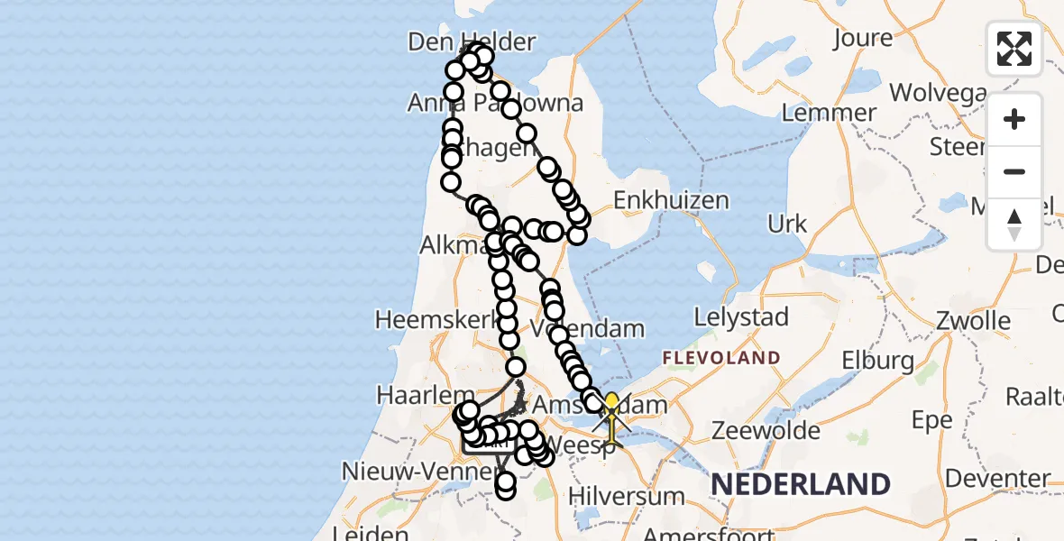 Routekaart van de vlucht: Politieheli naar Almere, IJmeerdijk
