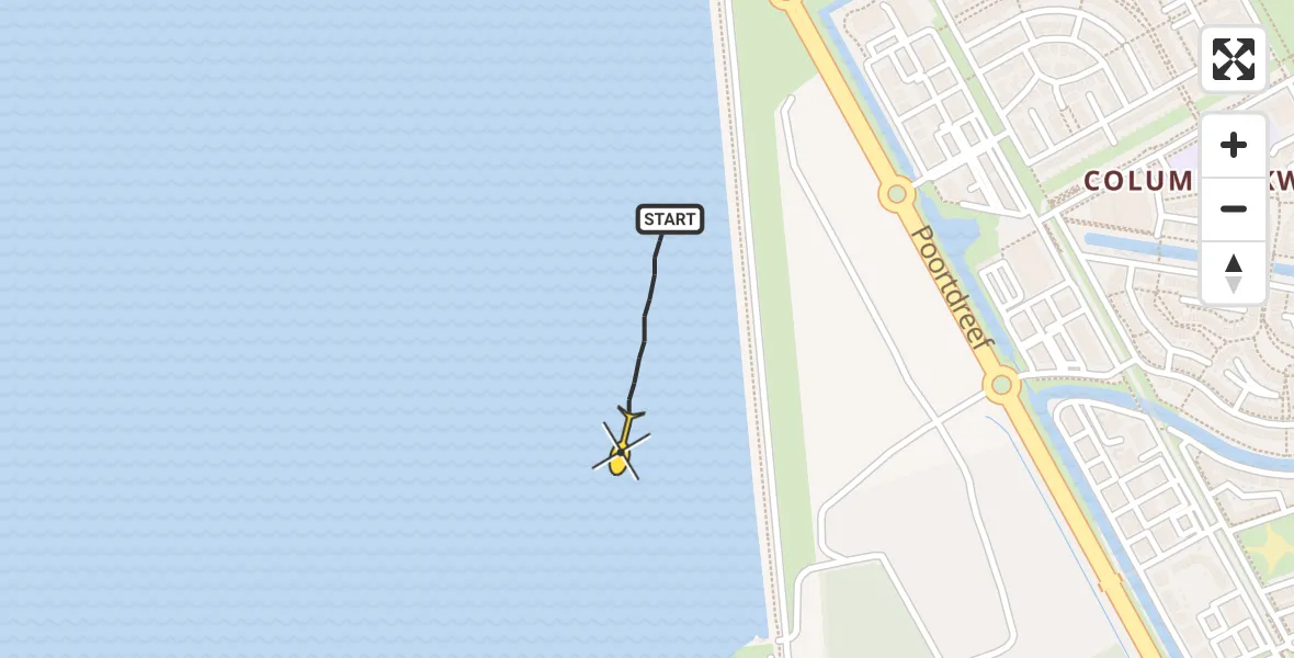Routekaart van de vlucht: Kustwachthelikopter naar Almere, IJmeerdijk