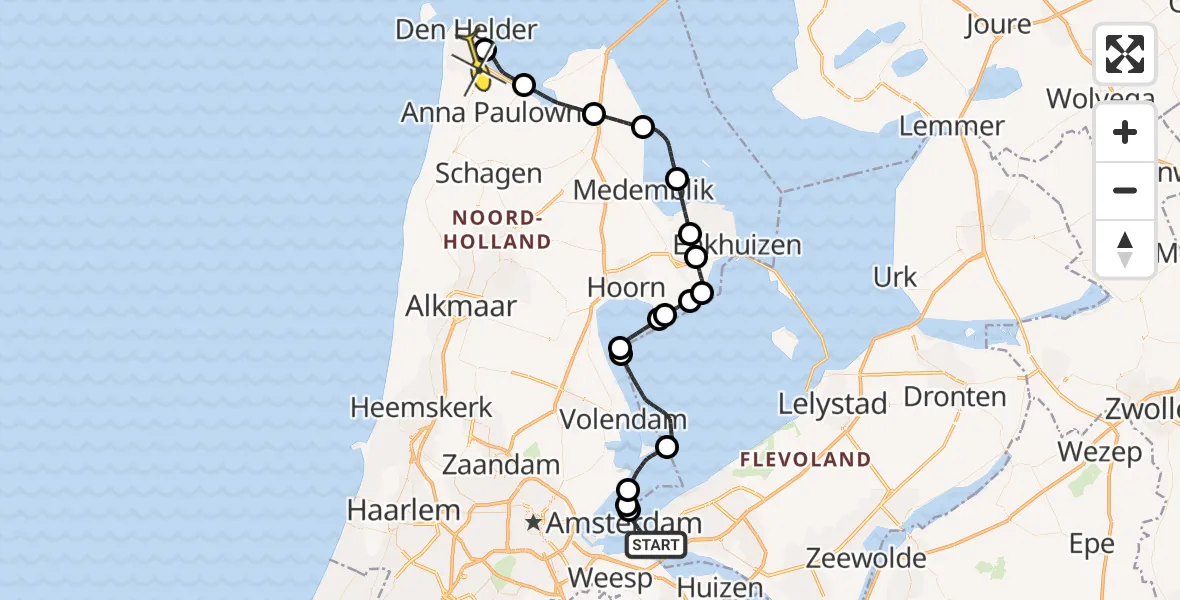 Routekaart van de vlucht: Kustwachthelikopter naar Vliegveld De Kooy, Luchthavenweg
