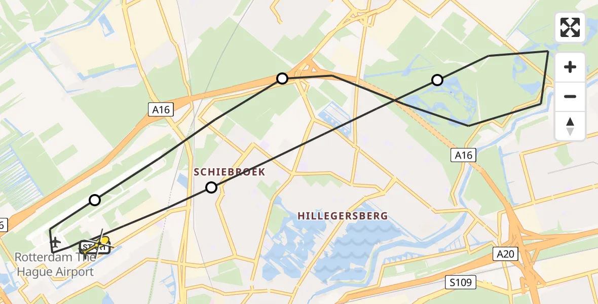 Routekaart van de vlucht: Lifeliner 2 naar Rotterdam The Hague Airport, Brandenburgbaan
