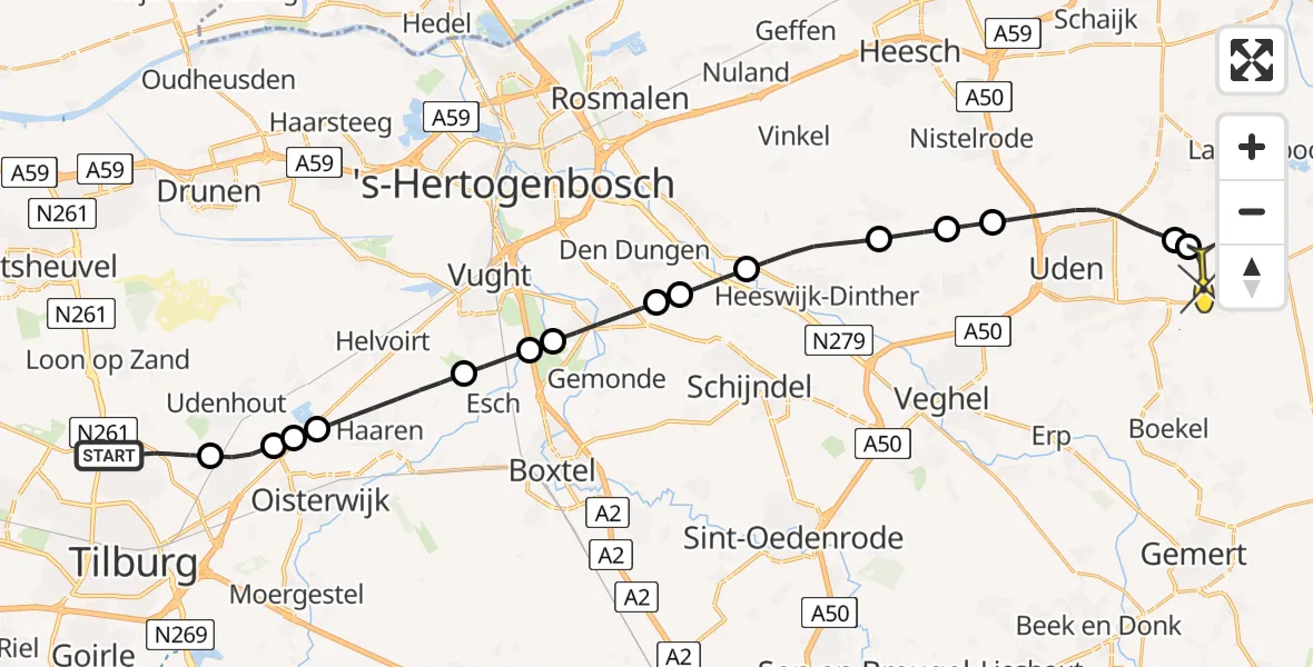Routekaart van de vlucht: Lifeliner 3 naar Vliegbasis Volkel, Zeelandsedijk