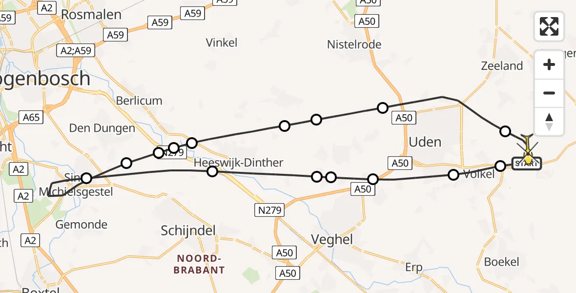 Routekaart van de vlucht: Lifeliner 3 naar Vliegbasis Volkel, Zeelandsedijk