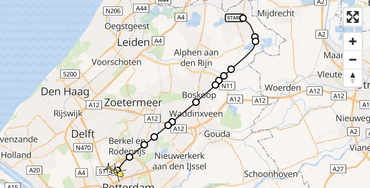 Routekaart van de vlucht: Lifeliner 2 naar Rotterdam The Hague Airport, Brandenburgbaan