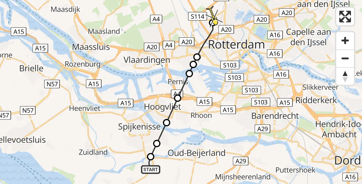 Routekaart van de vlucht: Lifeliner 2 naar Rotterdam The Hague Airport, Brandenburgbaan