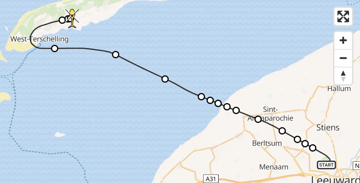 Routekaart van de vlucht: Ambulanceheli naar Midsland, Kallandspad