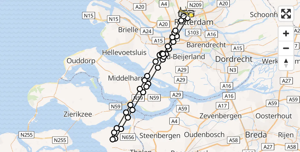Routekaart van de vlucht: Lifeliner 2 naar Rotterdam The Hague Airport, Brandenburgbaan