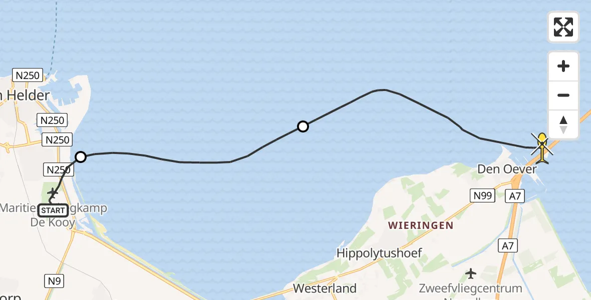 Routekaart van de vlucht: Kustwachthelikopter naar Den Oever, Afsluitdijk