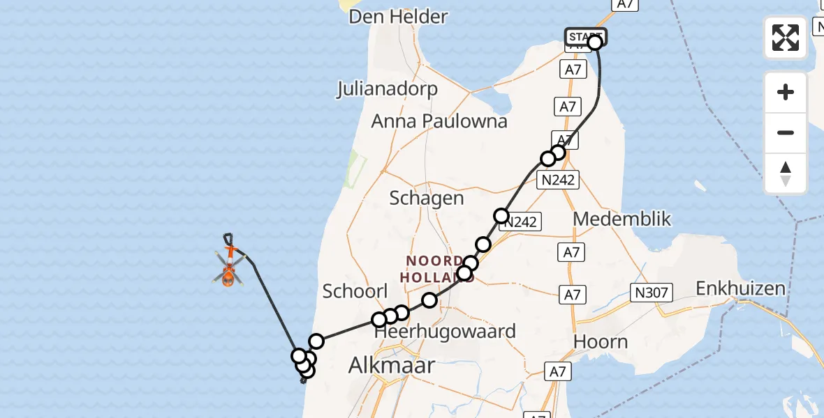Vluchtroute Kustwachthelikopter Den Oever - , 10 januari 2026, 09:28