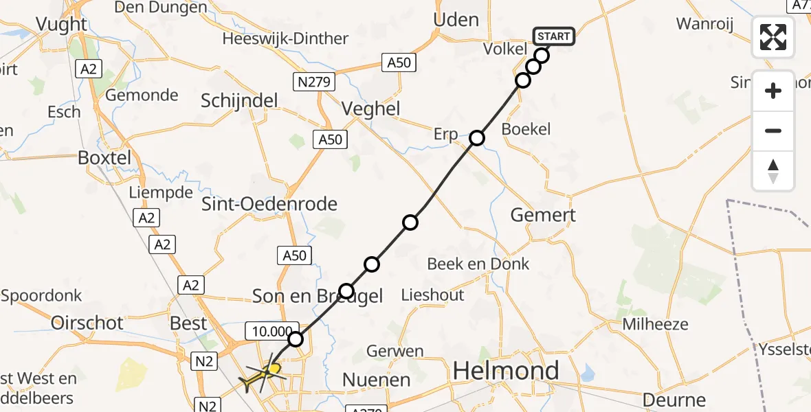 Routekaart van de vlucht: Lifeliner 3 naar Eindhoven, Vijfkamplaan