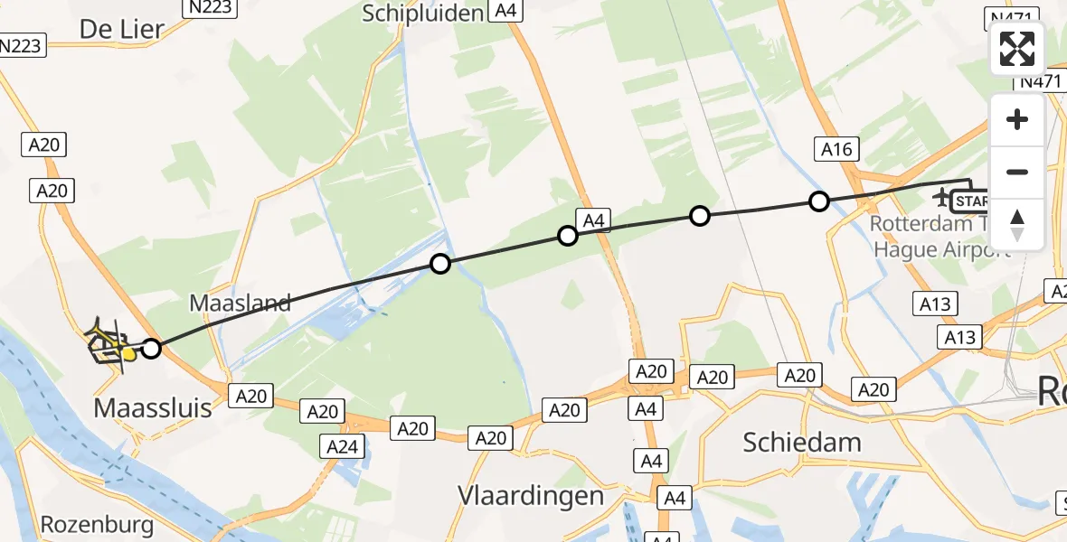 Routekaart van de vlucht: Lifeliner 2 naar Maassluis, Weverskade