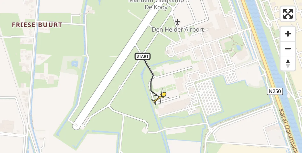Routekaart van de vlucht: Kustwachthelikopter naar Vliegveld De Kooy, Luchthavenweg