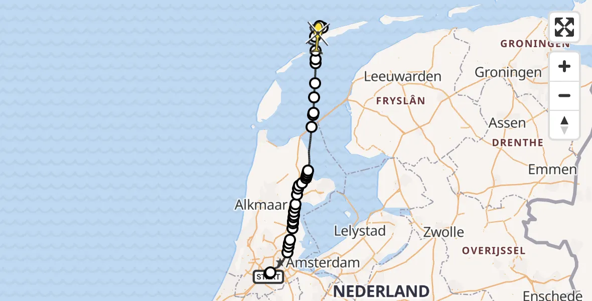 Routekaart van de vlucht: Politiehelikopter naar West-Terschelling, Schipholweg