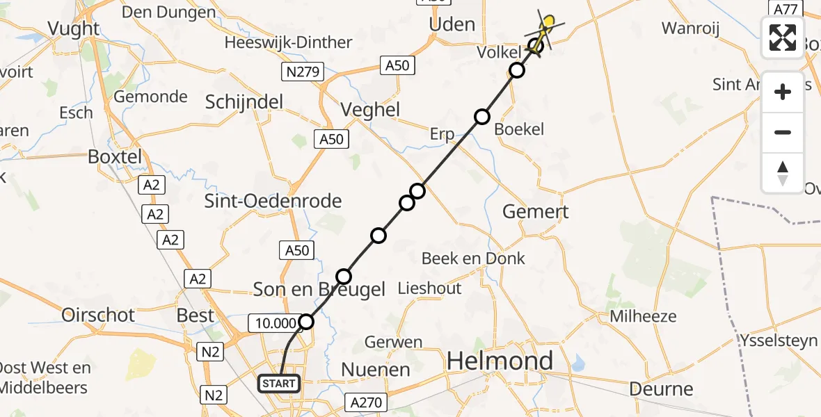 Routekaart van de vlucht: Lifeliner 3 naar Vliegbasis Volkel, Zeelandsedijk