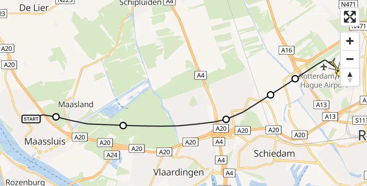 Routekaart van de vlucht: Lifeliner 2 naar Rotterdam The Hague Airport, Brandenburgbaan