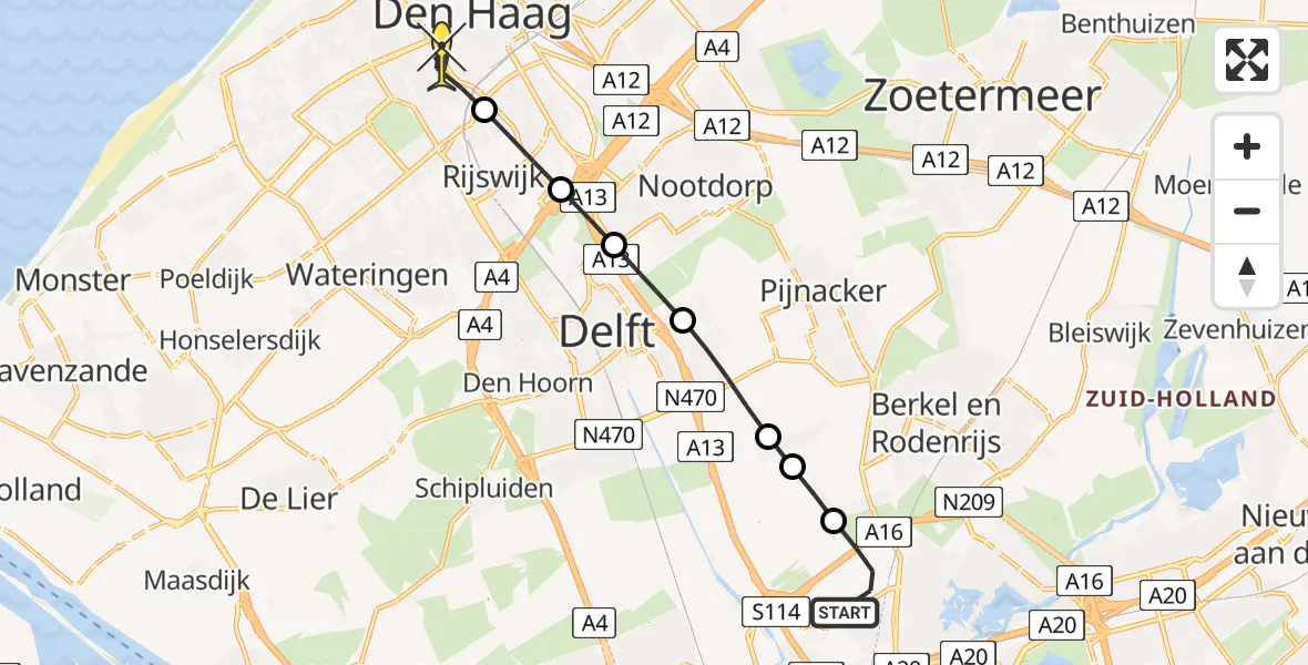 Routekaart van de vlucht: Lifeliner 2 naar Den Haag, Vaillantplein