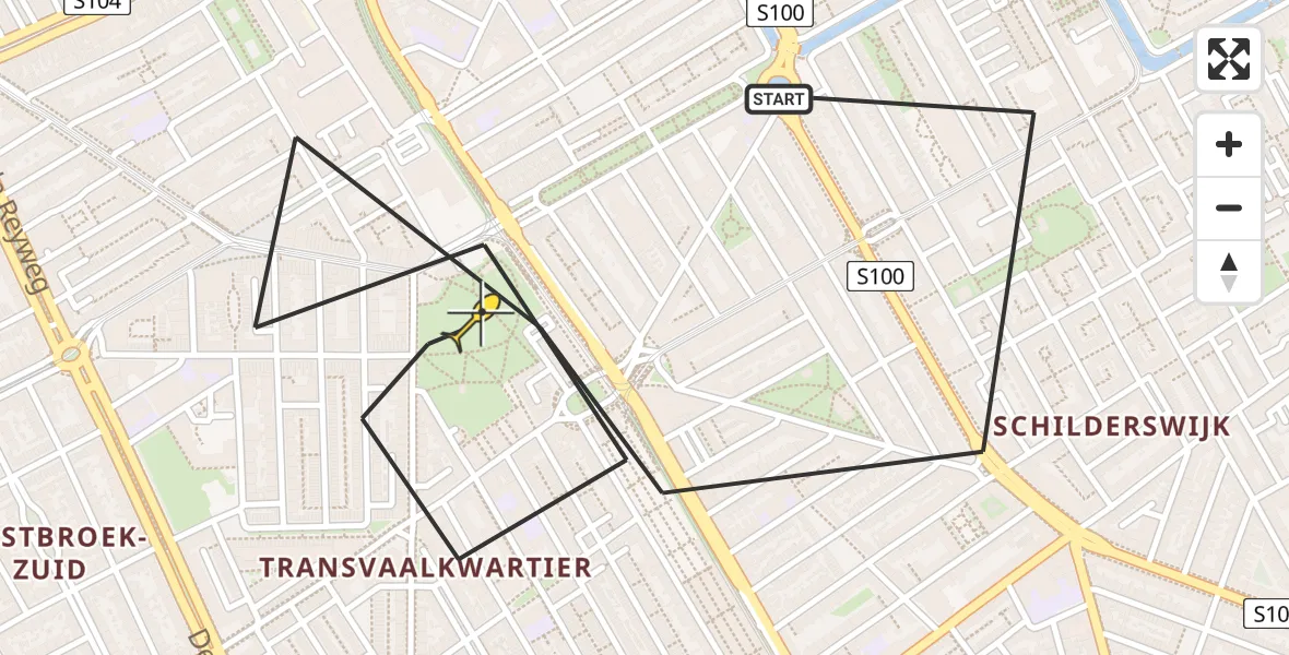 Routekaart van de vlucht: Lifeliner 2 naar Den Haag, Wijkpark Transvaal