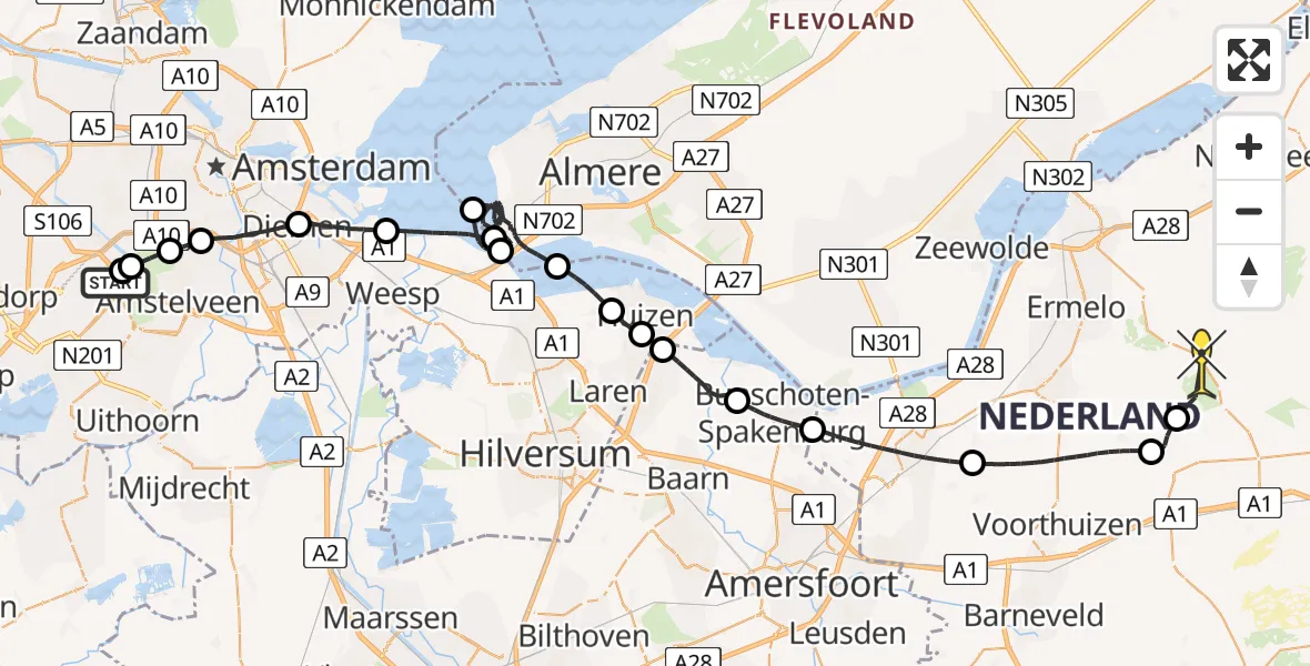Routekaart van de vlucht: Politiehelikopter naar Ermelo, Speulderveld
