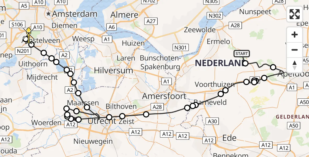 Routekaart van de vlucht: Politiehelikopter naar Schiphol, Loevesteinse Randweg