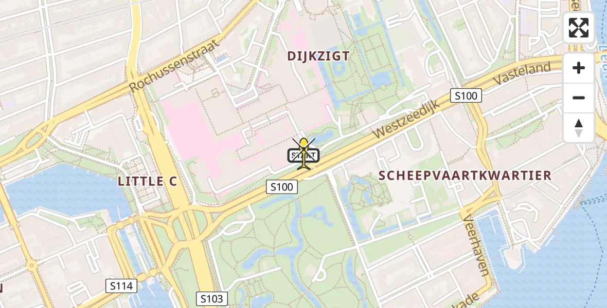 Routekaart van de vlucht: Lifeliner 1 naar Erasmus MC, Westzeedijk