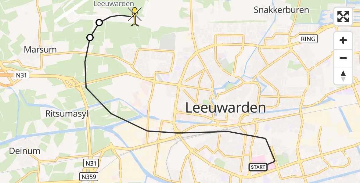 Routekaart van de vlucht: Ambulanceheli naar Vliegbasis Leeuwarden, Keegsdijkje