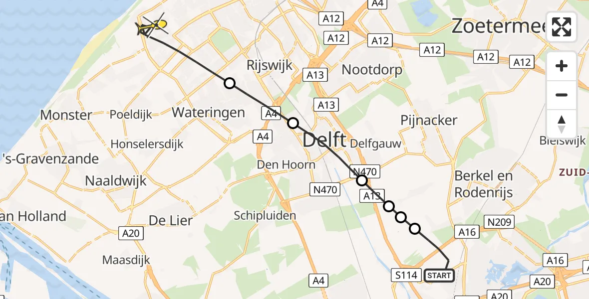 Routekaart van de vlucht: Lifeliner 2 naar Den Haag, Mozartpark