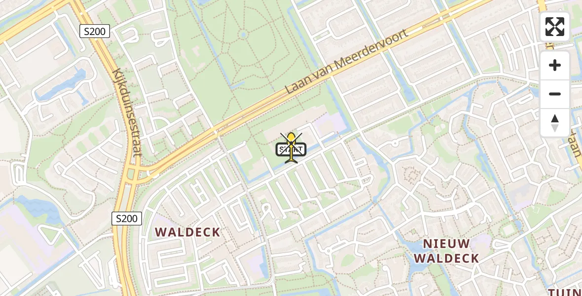 Routekaart van de vlucht: Lifeliner 2 naar Den Haag, Mozartpark