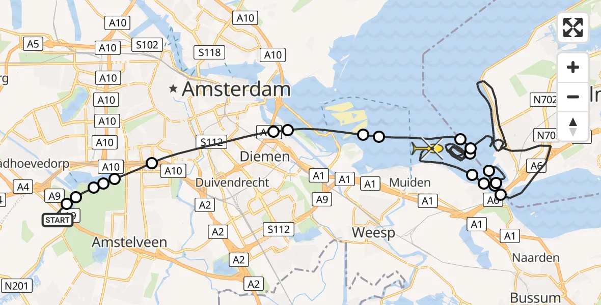 Routekaart van de vlucht: Politiehelikopter naar Muiden, De Drost