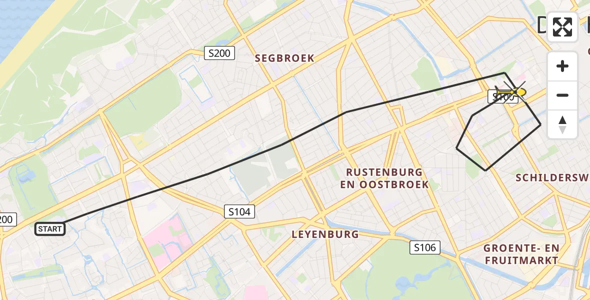 Routekaart van de vlucht: Lifeliner 2 naar Den Haag, Blekerslaan