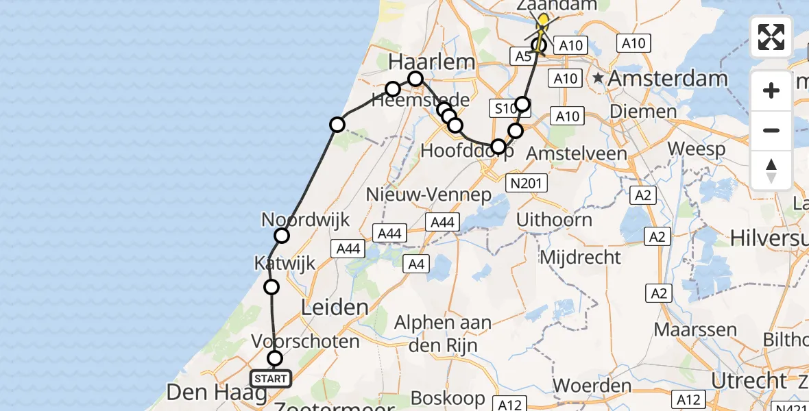 Routekaart van de vlucht: Lifeliner 1 naar Amsterdam Heliport, Hornweg