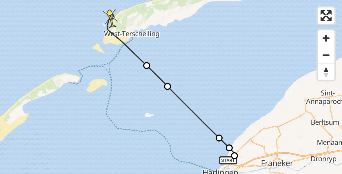 Routekaart van de vlucht: Politiehelikopter naar West-Terschelling, Noordgat