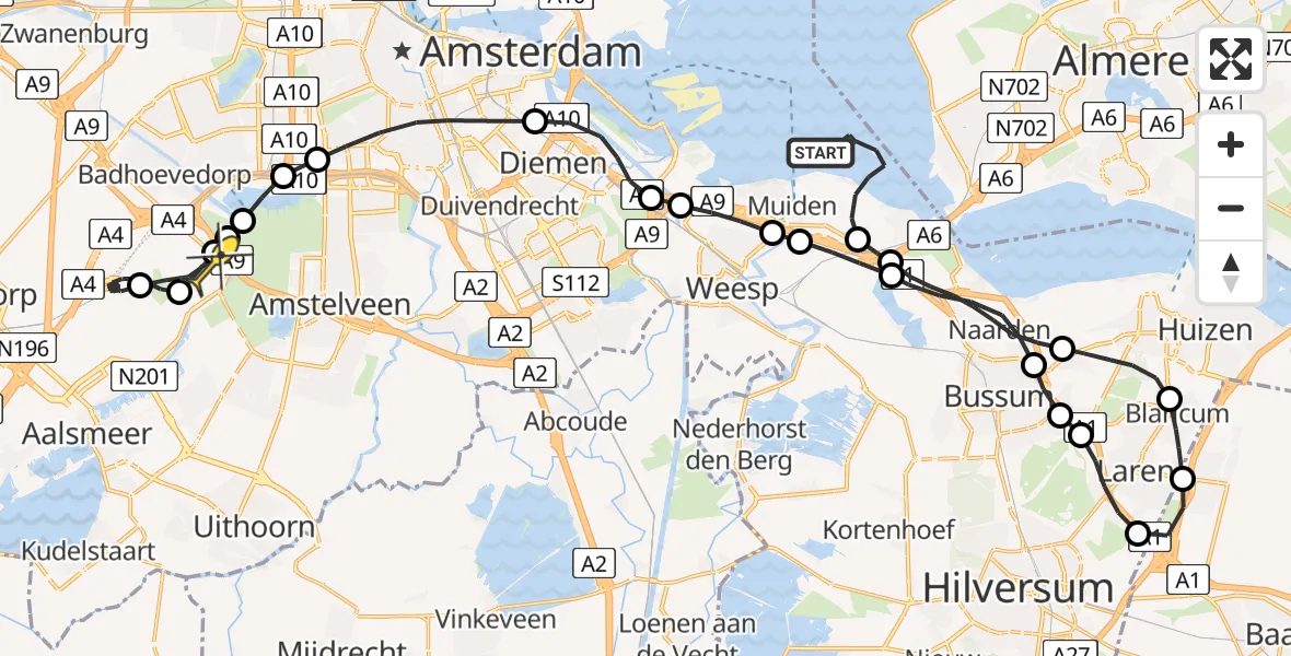 Routekaart van de vlucht: Politiehelikopter naar Schiphol, Loevesteinse Randweg