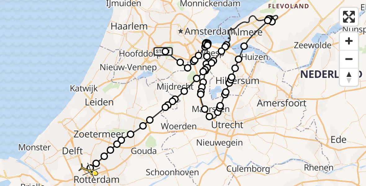 Routekaart van de vlucht: Politiehelikopter naar Rotterdam The Hague Airport, Brandenburgbaan