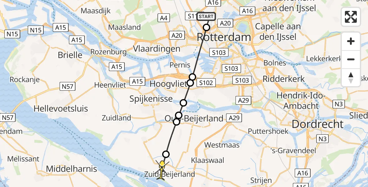 Routekaart van de vlucht: Lifeliner 2 naar Zuid-Beijerland, Kraagweg